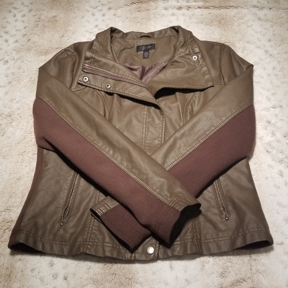 RD Style Jackets & Blazers - RD Style Brown Faux Leather and Sweater Coat